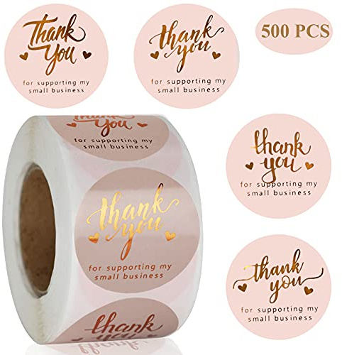 1.5'' Thank You for Supporting My Small Business Stickers 500 PCS Thank You Stickers 4 Design Font Pink Foil Rolls for Greeting Cards Flower Bouquets Self-Adhesive Labels for Gift Wraps