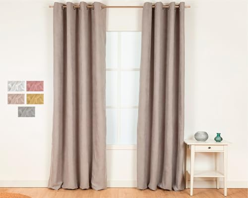 TRAMAS+ Cortinas Opacas de Ante, 1 Pieza de 140x300cm, Cortinas Termicas Aislantes con Ojales para Salón, Dormitorio y Sala de Estar - Gris