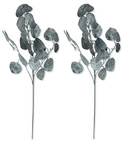 DARO DEKO Kunstpflanze Eukalyptus 70 cm Zweig Strauch Glitzer 2 Stück Silber