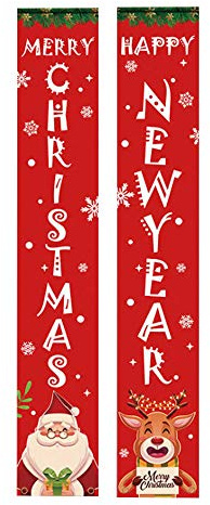 Betos Letrero de porche de Navidad, carteles de Navidad con texto Feliz Navidad, cartel para colgar pancartas para puerta de entrada o jardín (2 unidades)