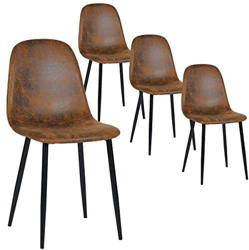 FurnitureR Set von 4 Esszimmerstühlen Faux Wildleder skandinavische Vintage Küchenstühle für Esszimmer, schwarzes Bein, braun