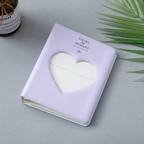 runrayay 3 Pouces Mini Album Photo pour Appareil Photo, Kpop Photocard Binder, 64 Poches Love Heart Hollow Photocard Holder Book, Business Card Book Holder, Photocard Sleeves - Violet