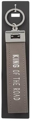 Depesche 11807-046 Vergiss mich nicht Schlüsselanhänger, breite Schlaufe aus Kunstleder mit King of the Road Schriftzug, Grau, inkl. Metallabschluss mit Gravur im Auto-Form