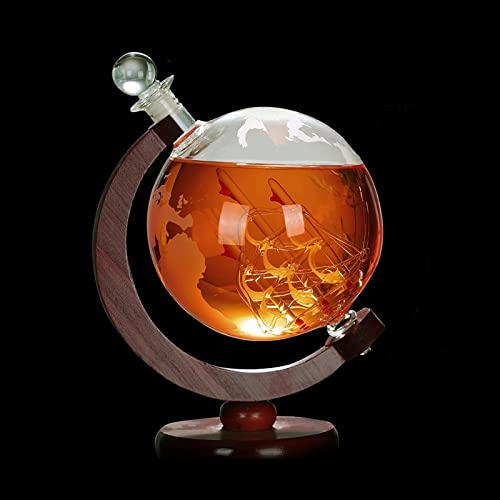 Globe Decanter Crystal Whisky Glasses Set of Decanter for Hand Blown Lead Free Whisky with Whisky Carafe Globe Set of 2 Glasses