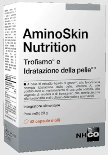 NHCO AminoSkin Nutrition 42 Capsule Molli - Integratore Alimentare a Base di Estratto Liquido di Grano, Vitamina A, Olio Vegetale di Enotera e Borragine. Aminoacidi