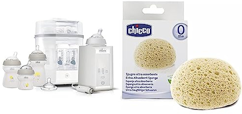 Chicco Starter Set, Sterilizzatore Elettrico, Scaldabiberon E Kit Biberon, 3 Biberon Natural Feeling & Spugna Ultra Assorbente, 0m+, Colori assortiti, 664.95 cubic- centimeters, 62 grams, 0, 1