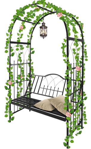 2 M Arco da Giardino con Panca, Kalolary Pergolato Giardino Resistente Metallo con Sedile Piante Rampicanti Arco Giardino 2 Posti Padiglioni Rose Viti Fiori Supporto Arrampicata Cortile all'aperto