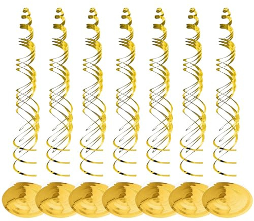 ZYKORT 42 Stück Wirbel Deko, Goldene Spiralen Girlande Dekoration, Geburtstagsbänder, Doppelspiral-Aluminiumfolien-Deckenaufhänger, für Geburtstage, Hochzeiten, Themenpartys und Weihnachtsdekorationen