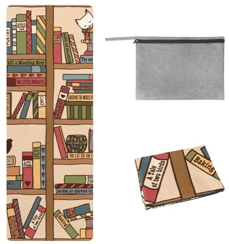 Eslifey Yoga-Handtuch, Bücherregal, Globus, Katze, zum Liegen, Schlafen, rutschfest, schweißabsorbierend, für Hot Yoga, Pilates und Fitness, 185 x 68 cm