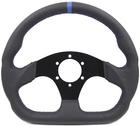 Sportlenkrad,Drift Lenkrad 13 Zoll (330 mm) Lenkrad Leder Blau Nahtlinie Lenkrad Flaches Rennspiel-Lenkrad