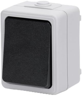 Interruptor de montaje en superficie de 1 tecla, 2 vías, color gris; ideal para controlar la iluminación en espacios interiores.