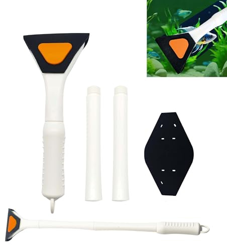 TUKEVA Aquarium Schwamm Bürste mit Abnehmbarer Stange Aquarium Reinigungsschwamm mit Griff Verstellbarer Aquarium Schwamm ReinigungsbüRste Zubehör für Aquarien für Glas-Aquarien und Heimküche (Weiß)