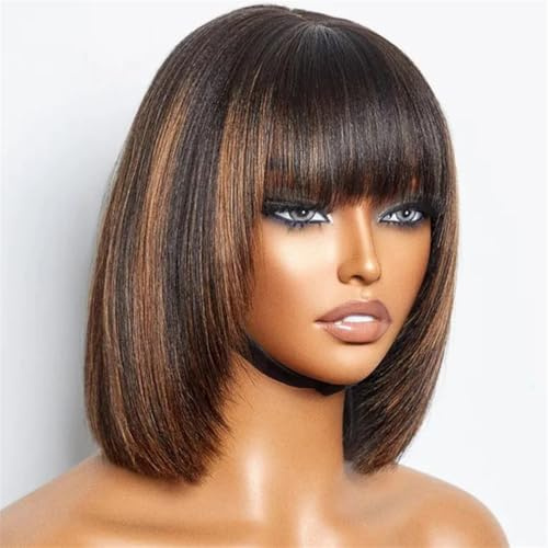 Kurze, Blonde, Glatte Bob-Perücke Mit Pony, Brasilianisches Remy Echthaar, Klebefrei, Glatter, Moderner Look