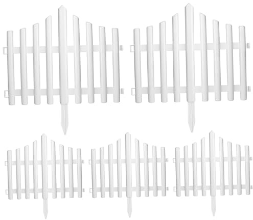 Lot de 5 clôtures blanches en plastique blanc, élégantes, 45, 7 x 38, 1 cm, bordure décorative et protectrice pour jardin, aménagement paysager, fermes.