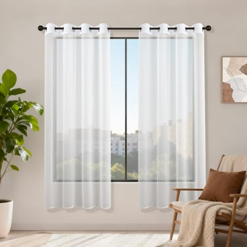 Runyéla Voile Gardinen mit Ösen 2er Set, H 175 x B 140 Stores Gardinen Weiß Transparent, Vorhänge Durchsichtig Weiss, Ösenvorhang Schlaufenschal für Schlafzimmer Wohnzimmer Küche Sheer Curtains