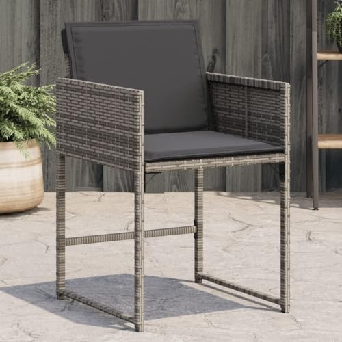 Mimdixy Outdoor Stühle Loungesessel Gartenstuhl,Gartenstühle mit Kissen 4 STK. Grau Poly Rattan,Für Garten Terrasse Balkon,Kann Schnell Zusammengebaut Werden,Einfach Zu Warten