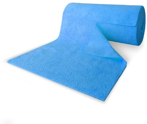 wolk 50x Mikrofasertücher auf Rolle - Blau - 25x25 cm Putztuchrolle | Saugstarke Putzlappen zum Abreißen, fusselrei & waschbar, ideal für Werkstatt, Auto & Haushalt, 180 g/m²