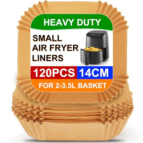 BYKITCHEN Airfryer Backpapier für COSORI Mini 2L, 120 Stück | 14cm Innenmaß, für Midea und Chefman Klein 2L Backpapier für 2Liter bis 3,5 Air Fryer genannt,Airfryer Zubehör