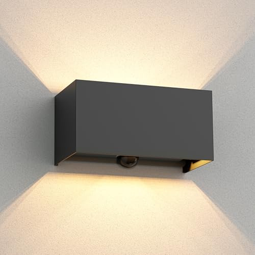 ledscom.de Wandleuchte CUBEL, Dämmerungssensor, Bewegungmelder für außen, IP65, Up-/Downlight, anthrazit matt, rechteckig, 2x G9 max. 10W