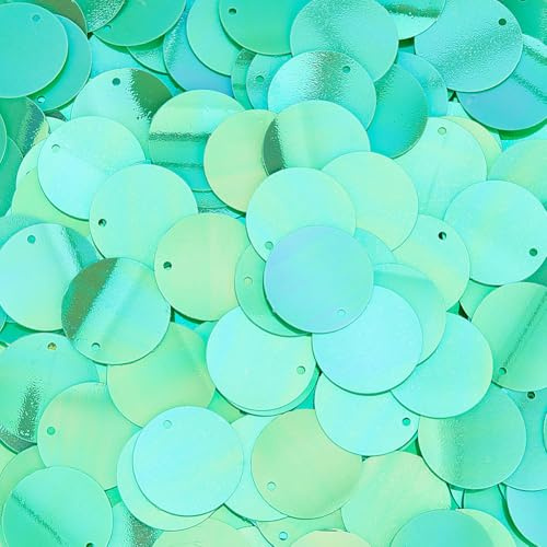 SUNNYCLUE 1 Schachtel Ca. 80g Grüne Pailletten 20mm Flache Pailletten Lose Runde PVC Pailletten Schillernd Glänzend Glitzer Kunst Nähornament Lose Löcher Flitter Für Heimwerker Bastelarbeiten Party Ho
