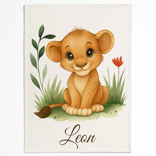 Pictogogo Couverture Bébé Personnalisée avec Nom - Douillette Couverture de Milestone en Polaire Minky, Idéale comme Cadeau de Naissance, Disponible en Plusieurs Tailles (Lionceau)