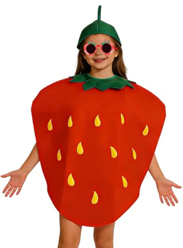 MUNSKT - Disfraz de fresa para niño, traje de fiesta con vestido, sombrero de fresa y vasos de fresa, disfraz de fruta divertido para Halloween Carnaval Cosplay