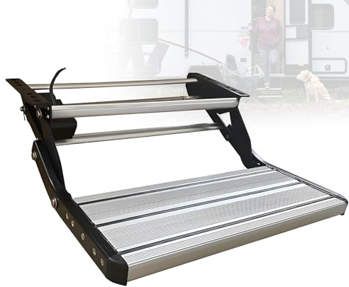 Elektrisk husbilstrappa, hopfällbar aluminiumlegering med enkel-/dubbelskikt, hopfällbar nedfällbar manuell elektrisk trappa, med LED-ljus, 200 kg kapacitet, för husbilar Single