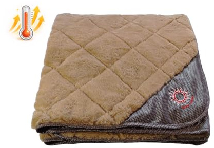 ThermoSwitch Hundedecke Samos – Thermo-isolierende Outdoor-Decke, wasserabweisend & wendbar für Sommer & Winter inklusive Tragebeutel (Braun, 100x70cm)