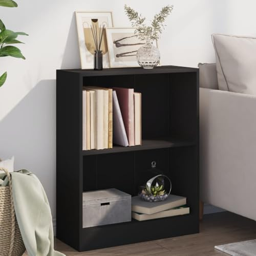 Kaloriko Libreria nera in legno 60 x 24 x 76 cm, scaffale a 2 scomparti con spazio per soggiorno, camera da letto, ufficio, scaffale stabile come divisorio e scaffale per documenti