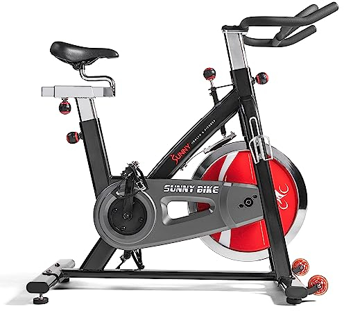 Sunny Health and Fitness Exercise Bike, Quiet Indoor Cycling Stationary Bike, Ergonomic Design w/4-way Adjustable Seat & Handlebar, Cardio Workout Gym Equipment for Home Use, 49 LB Flywheel - SF-B1002