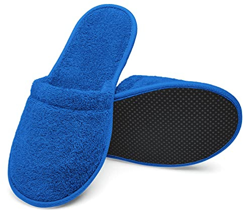 Arus Badepantoletten, 2 Paar, Schuhgröße 38-42, Gäste-Pantoffeln, Duschschlappen, Badelatschen, Frottee-Slipper, Farbe: Royalblau SL-RO-12