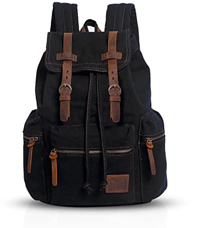 FANDARE Retro 15,6 ryggsäck för bärbar dator, utomhus, resor, arbete, student, vandring, skolväskor, Daypack canvas, Svart, M, Fritidsryggsäck