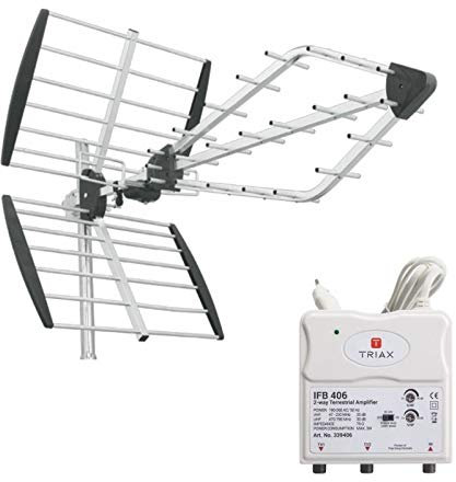 TRIAX Pack Viper Antenne TNT Rateau TV Prémontée + Amplificateur d'intérieur 2 Sorties
