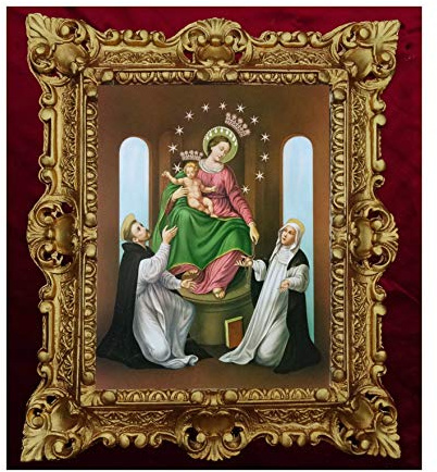 Gemälde Religiös Maria Jesus Ikonen Antik Heiligenbild mit Rahmen 45x38cm Our Lady of Pompei Madonna di Pompei Madonna von Pompeji 48B