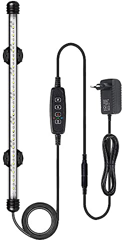 VARMHUS LED Acquario con Timer,Lampada Acquario con 3 modalità di luce dimmebili,10 livelli di luminosità,Luce Acquario Impermeabile,Aquarium Light per Piante Acquatiche(Blu+Bianco 37cm)