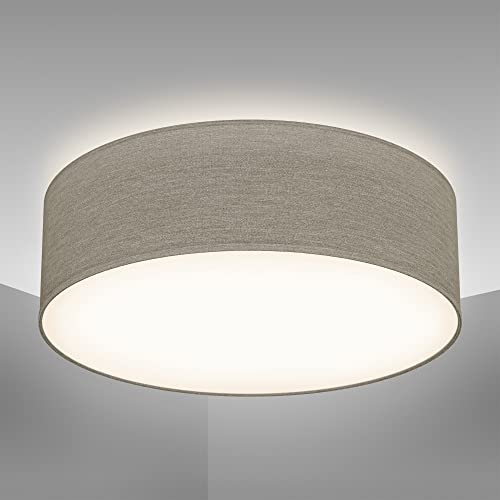 B.K.Licht - Plafonnier avec abat-jour en tissu, douille E27, max. 40 watts, lustre, lustre salon, lustre chambre, luminaire plafonnier, lustre cuisine, plafonnier salon, 30x10 cm, taupe