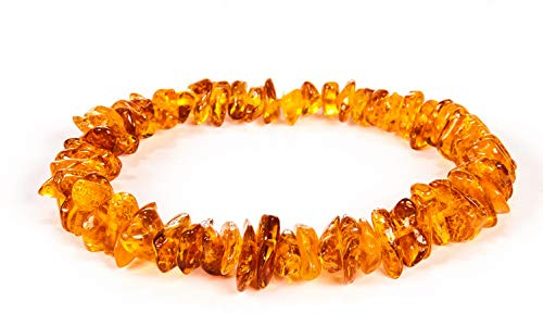 AMBERAGE Natural Baltic Amber Bracelet for Adults (Women/Men) - Hand made From Polished/Certified Baltic Amber Beads(4 Colors) (HONEY)