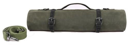 Large Chef’s Knife Roll Bag, Heavy Duty Waxed Canvas Knife Carrier, 11 Pockets Kitchen Cooking Tools Storage Case, Easily Carried By Shoulder Strap For Professional Chefs (Army Green)