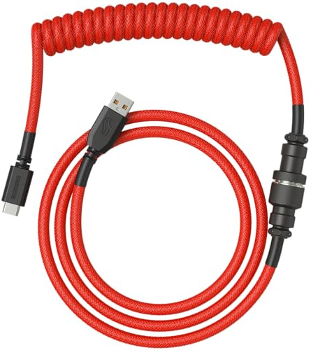 GLORIOUS Premium Coiled Keyboard Cable, USB-C auf USB-A in Karmesinrot | Doppelt geflochtene Ummantelung gegen Kabelsalat, 5-poliger Aviator-Stecker aus Metall, 90-Grad abgewinkelter Spiralteil