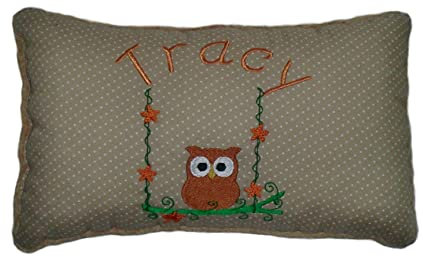 Momelie Schmusekissen in beige * Kuschelkissen * Eule * mit Namen Bestickt * 17 x 29 cm * SK-be_0004