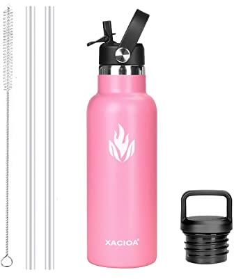 XACIOA Trinkflasche Edelstahl - 500ml, 750ml, 1l, Auslaufsicher Thermoskanne mit Strohhalm, BPA-Frei Spülmaschinenfest Isolierflasche für Erwachsene,doppelwandig Thermosflasche für Sport,Fitness,Gym