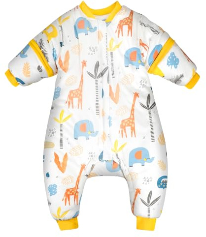 FLYISH DIRECT Saco de dormir para bebé con pies, 2,5 TOG/3,5 TOG, de algodón, con mangas extraíbles, saco de dormir con piernas, 3,5 tog, S/70, 70 cm