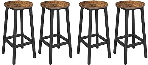 VASAGLE Barhocker, 4er Set Barstuhl, Küchenstühle mit Stahlgestell, Höhe 65 cm, rund, einfache Montage, Industrie-Design, vintagebraun-schwarz LBC232B01