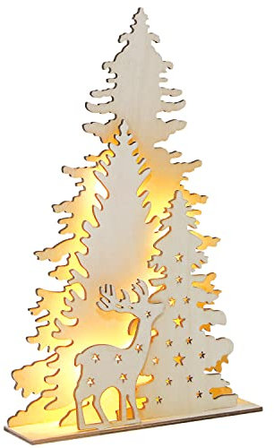 VEYLIN Light Up Christmas Wooden Decorations Reindeer Forest Scene Ornament Table Winter Holiday Supplies