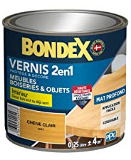 BONDEX - Vernis 2 en 1 Haute Résistance - Protège et Embellit le bois - Chêne Clair Mat - 0,25 Litre