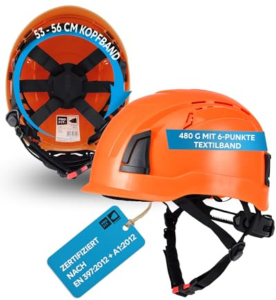 PRO FIT Arbeitsschutzhelm D!-Rock - Belüfteter Bauhelm mit Drehrad - 53-56 cm Kopfband - 30 mm Stecktaschenhalterung - Für die Baustelle