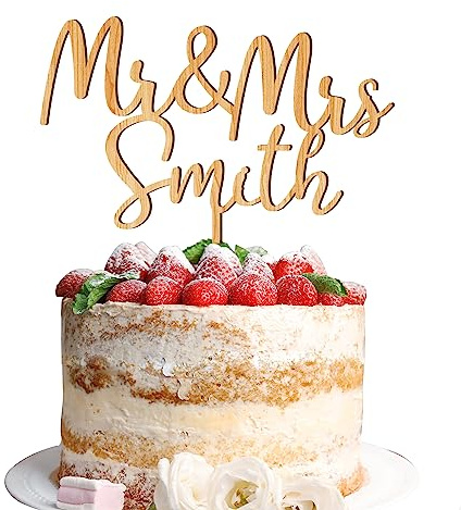 Wedding Cake Toppers Engagement Gifts Mr & Mrs Cake Topper Personalised Gifts for Couple Party Decorations Wooden Cake Topper Custom Gifts 2 Designs with Any Name(Design1)
