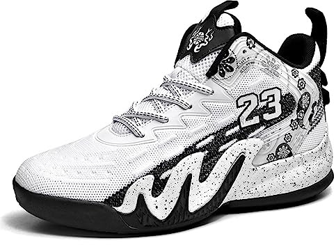 DHAEY Scarpe da Basket all'aperto Alte for Uomo Scarpe da Scuola Traspiranti Leggere for Ragazzi Scarpe da Basket all'aperto Professionali alla Moda (Color : White, Size : 45 EU)