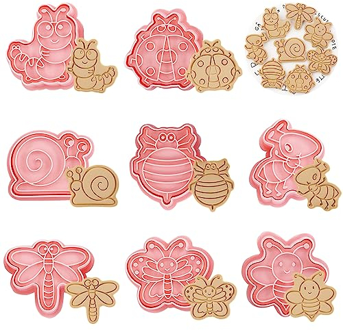 WishesMar Emporte-pièces en Forme de Insecte Lot de 8 Moule d'épices Kit Tampon à Biscuits pour la Cuisson, Fondant, Bricolage, Décoration Festive