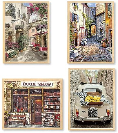 DCIDBEI 30 x 40 cm DIY 4 Stücke Diamond Painting Landschaft Stadt, 5D Runde Diamant Malerei Café, Diamant-Stickerei Auto, Mosaik Kunst/Kreative Freizeit Erwachsene/Wanddekoration zu Hause